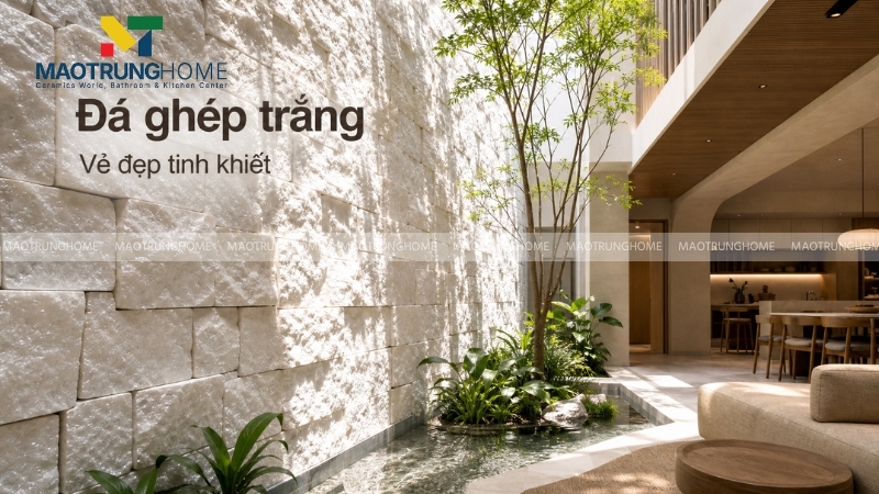 Màu trắng sáng của đá ghép trắng muối giúp tạo hiệu ứng mở rộng không gian