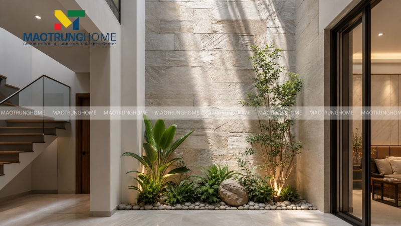 Đá ốp giếng trời giúp tăng thẩm mỹ cho khu vực lấy sáng và thông gió