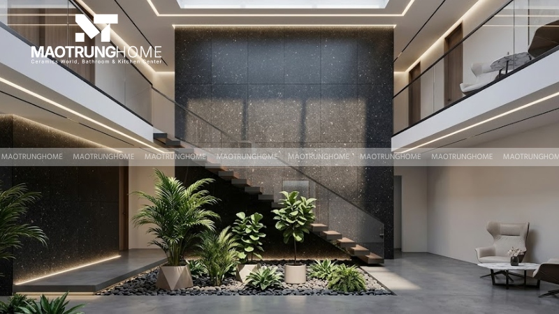 Chọn đá granite xám hoặc đen cho giếng trời