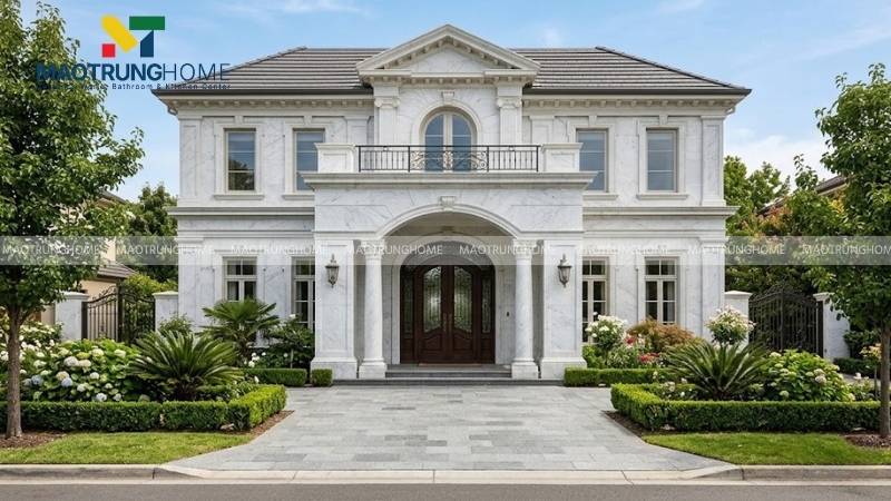 Sảnh biệt thự tân cổ điển ốp đá Marble tự nhiên