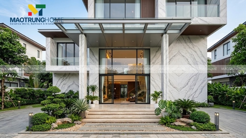 Sảnh biệt thự hiện đại ốp đá Marble tự nhiên