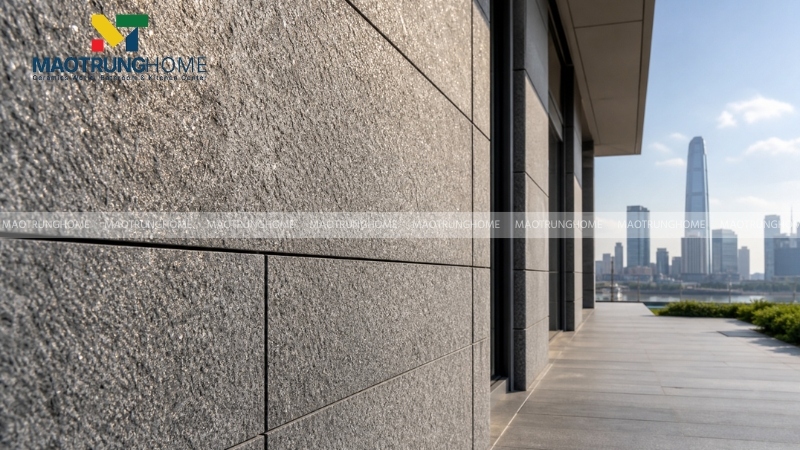 Mảng tường ngoại thất ốp đá Granite khò nhám phong cách hiện đại