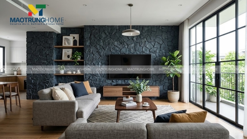 Đá rối chẻ xanh đen Lai Châu phù hợp cho phòng phong cách hiện đại