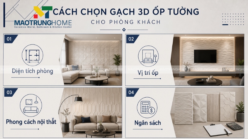 Cách chọn mẫu gạch 3D phòng khách đẹp và hợp không gian thực tế