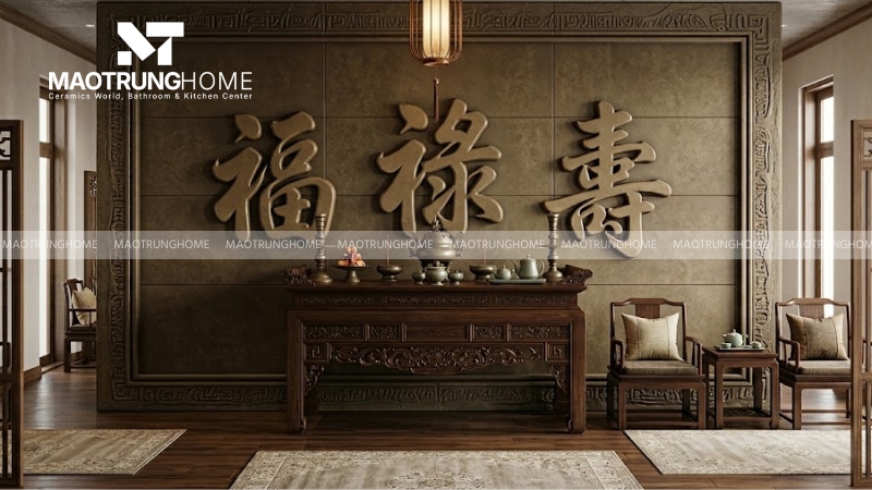 Mẫu gạch 3D tranh tứ quý, Phúc - Lộc - Thọ (Mẫu 1)