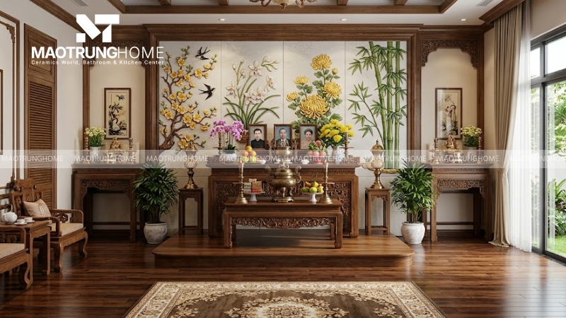 Mẫu gạch 3D tranh tứ quý, Phúc - Lộc - Thọ (Mẫu 4)
