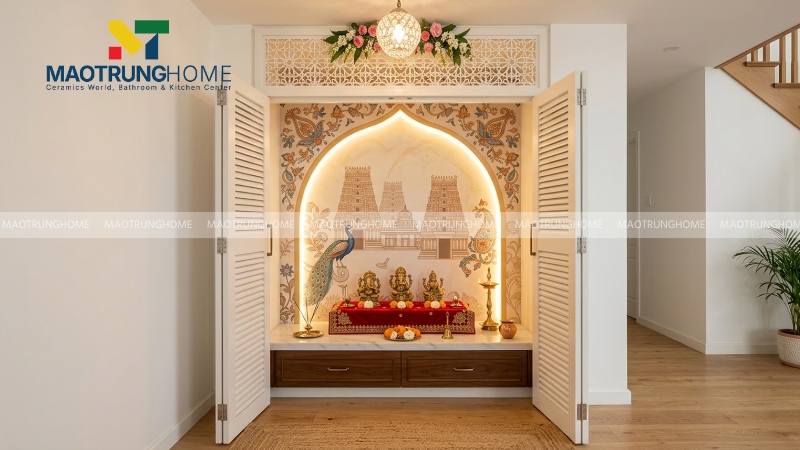 Mẫu gạch 3D mâm ngũ quả hoặc họa tiết tâm linh nhẹ (Mẫu 2)