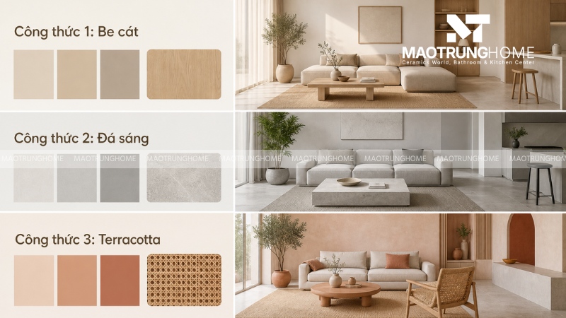 Cách phối màu gạch nền với tường và nội thất để không bị rối