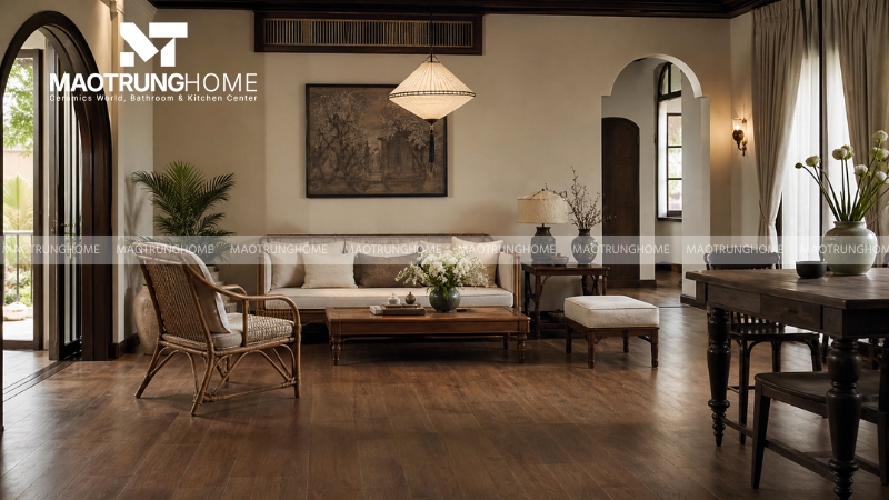 Gạch giả gỗ tone nâu ấm (Mẫu 5)