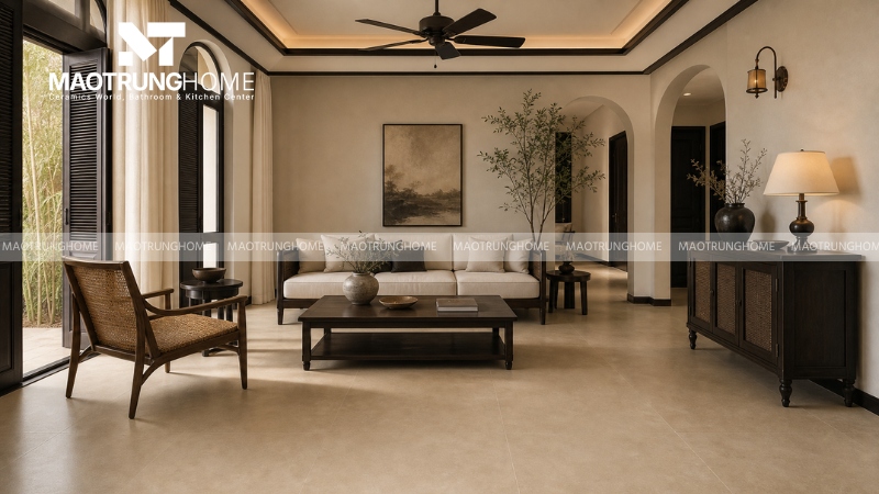 Gạch nền đơn sắc ấm hoặc giả xi măng nhẹ (Mẫu 1)