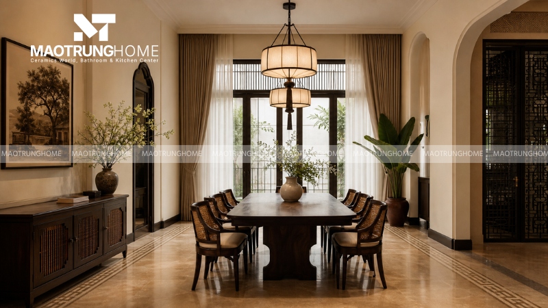 Gạch nền đơn sắc ấm hoặc giả xi măng nhẹ (Mẫu 3)