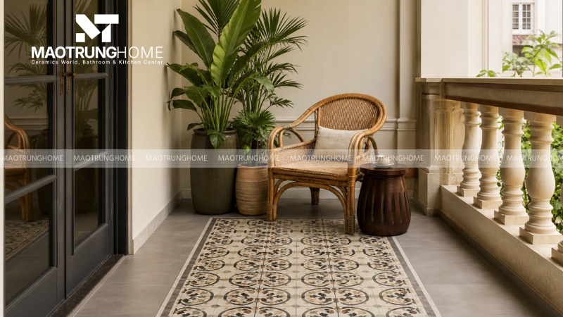 Gạch họa tiết vintage tiết chế hoặc phối viền (Mẫu 2)
