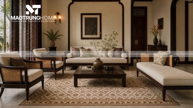 Gạch họa tiết vintage tiết chế hoặc phối viền (Mẫu 4)