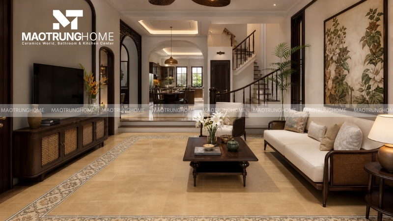 Gạch họa tiết vintage tiết chế hoặc phối viền (Mẫu 5)