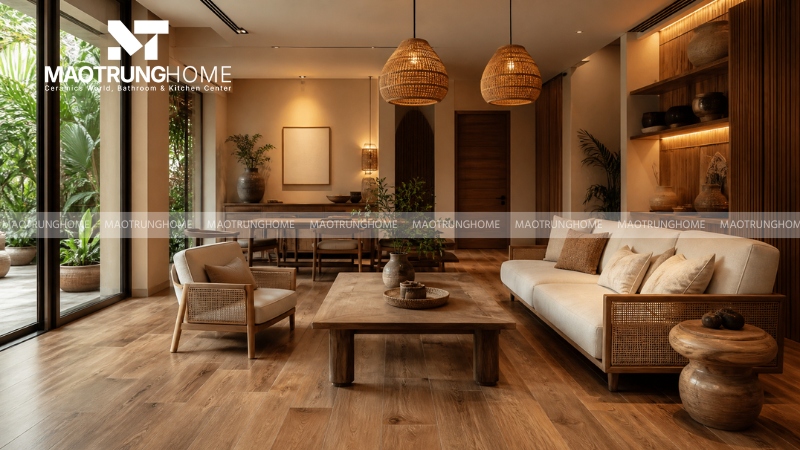 Gạch giả gỗ tone nâu ấm (Mẫu 2)