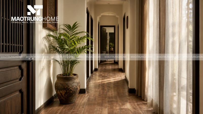 Gạch giả gỗ tone nâu ấm (Mẫu 3)