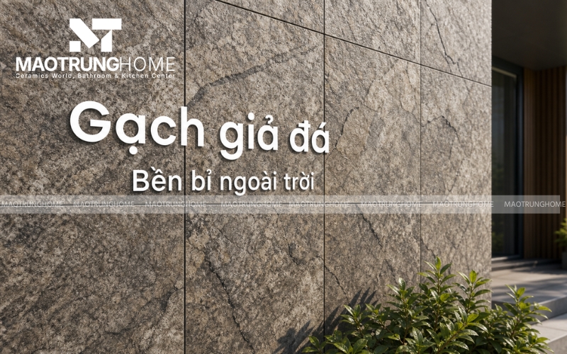 Cận cảnh bề mặt gạch vân đá dùng ngoài trời dưới nắng