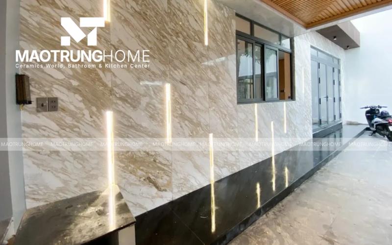 Ứng dụng gạch ốp mặt tiền khổ siêu lớn