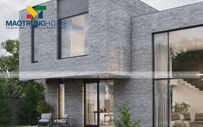 Gạch ốp mặt tiền tông xám ghi vẻ đẹp hiện đại, sạch mắt