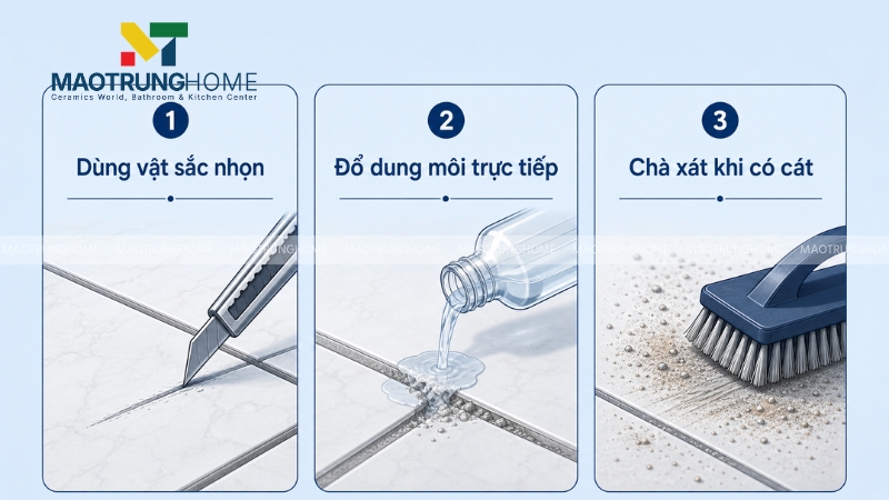 Sai lầm nghiêm trọng phá hủy nền gạch khi tẩy nhựa đường