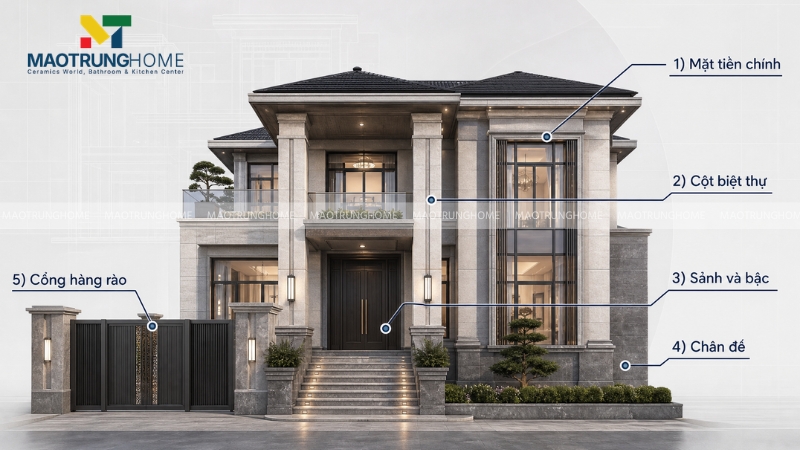 Vị trí đá ốp mặt tiền biệt thự đẹp