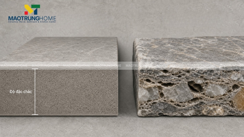 Cấu tạo gạch Porcelain/Sintered Stone so với đá tự nhiên