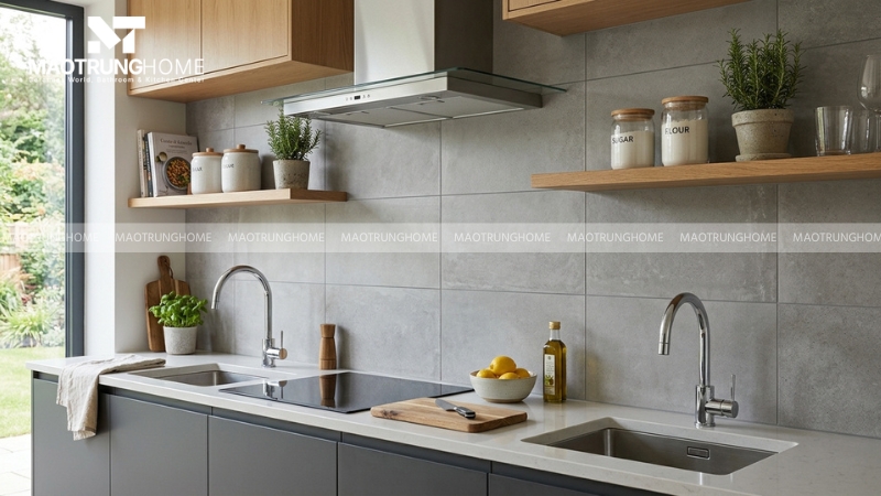 Mẫu đá xám ốp bếp