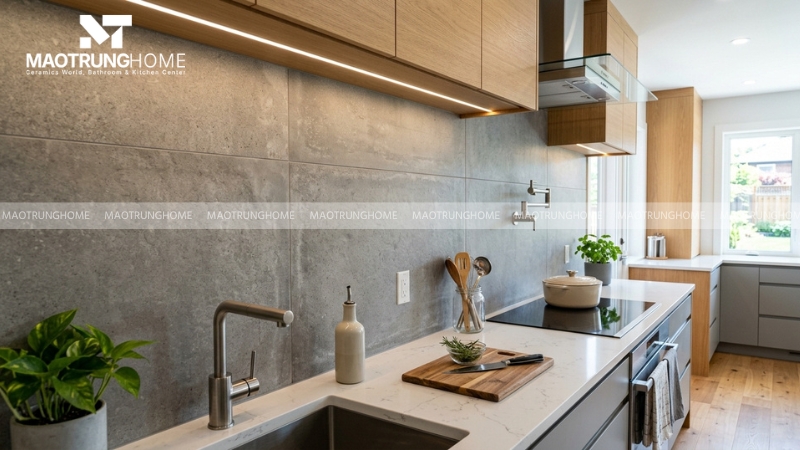 Đá màu xám phù hợp với những căn bếp theo phong cách tối giản
