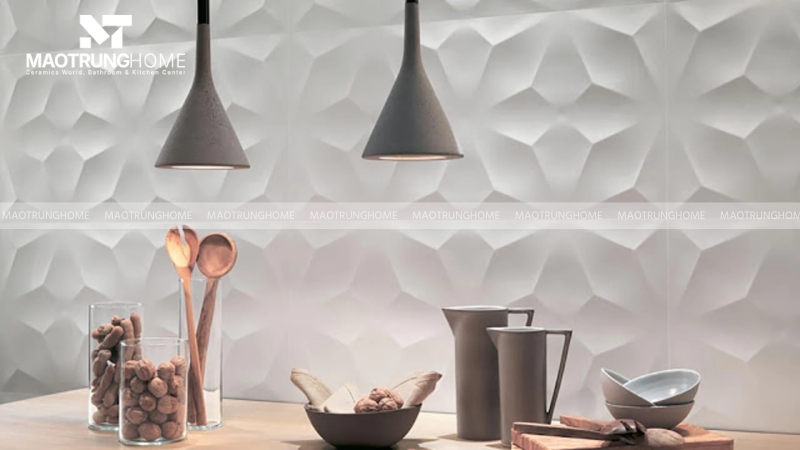Gạch 3D ốp tường bếp là dòng gạch trang trí tạo cảm giác chiều sâu
