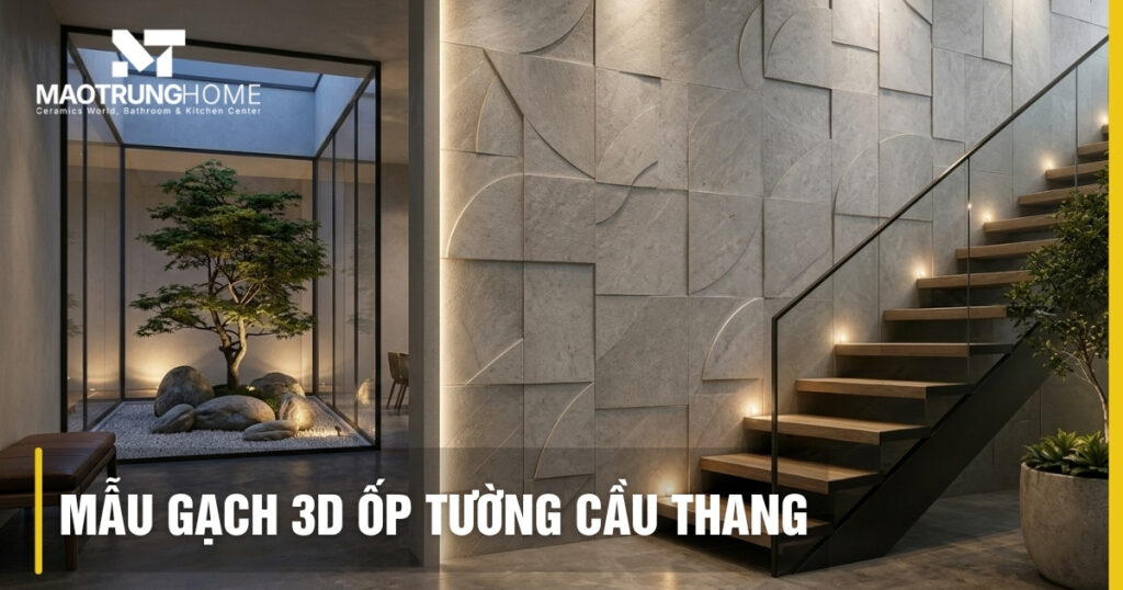 Top 10 mẫu gạch 3D ốp tường cầu thang đẹp, hiện đại nhất 2026
