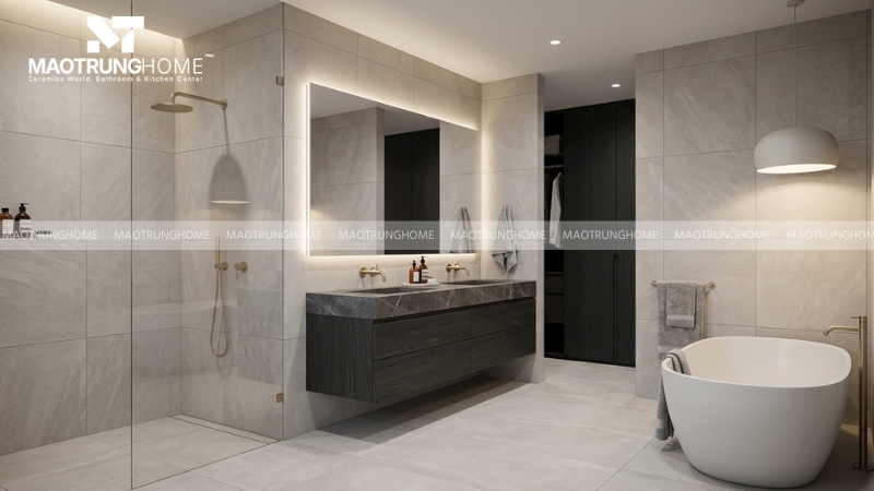 Mẫu gạch 3D phong cách xi măng tối giản