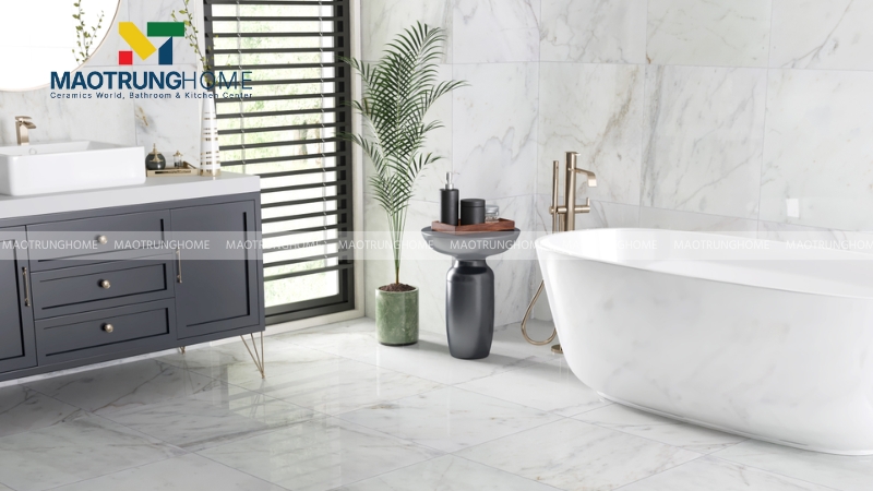 Gạch trắng vân xám cho nhà vệ sinh