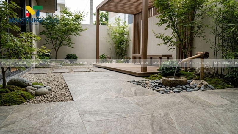 Sân vườn phong cách Japandi lát gạch Bạch Mã chống trượt