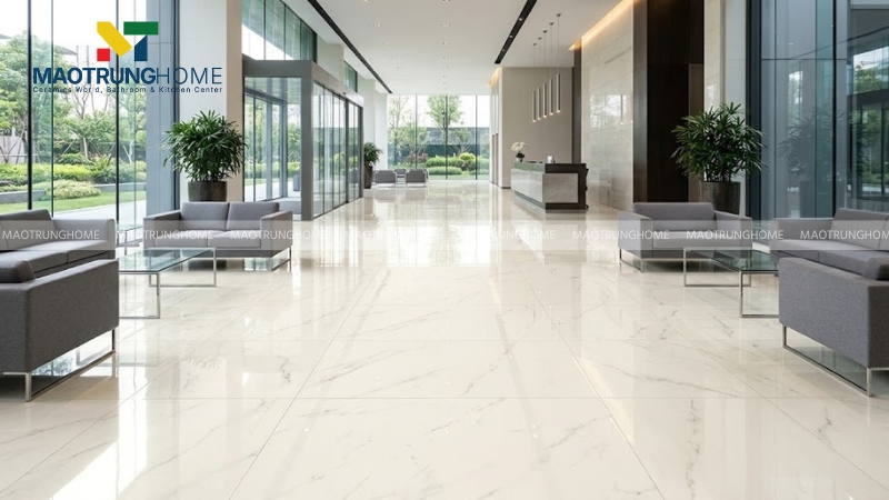 Khu vực sảnh lát gạch Bạch Mã bóng kiếng