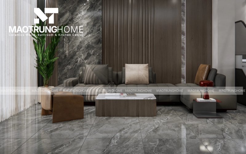 Trải nghiệm sự bề thế với nền gạch giả đá hoa cương phủ kính