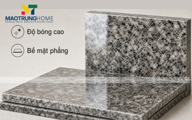 Cận cảnh bề mặt gạch granite bóng kính