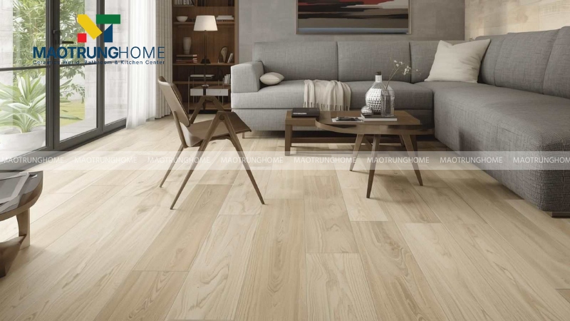 Mẫu gạch giả gỗ tone be và nâu sáng cho nhà cần cảm giác rộng và thoáng (Mẫu 1)