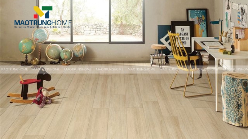 Mẫu gạch giả gỗ tone be và nâu sáng cho nhà cần cảm giác rộng và thoáng (Mẫu 2)