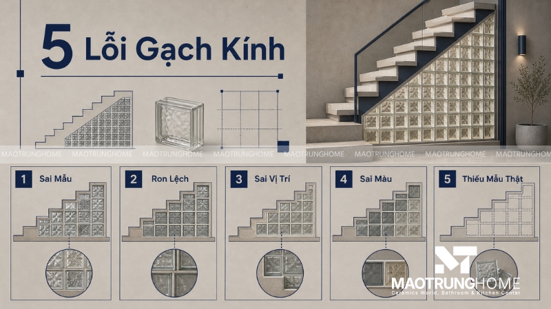 5 lỗi thường gặp khi làm gạch kính lấy sáng cầu thang