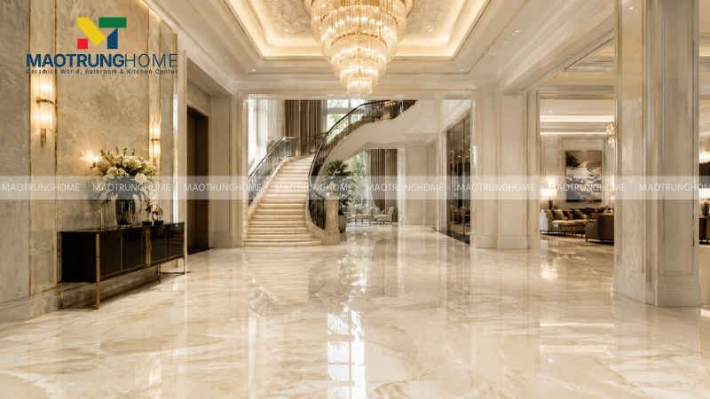 Gạch nhập khẩu Ý vân marble bóng kiếng cho sảnh biệt thự sang trọng