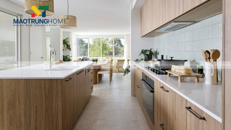 Chọn gạch lát nền phong cách Japandi cho khu bếp-ăn
