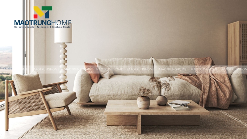 Cách phối gạch lát nền Japandi với nội thất