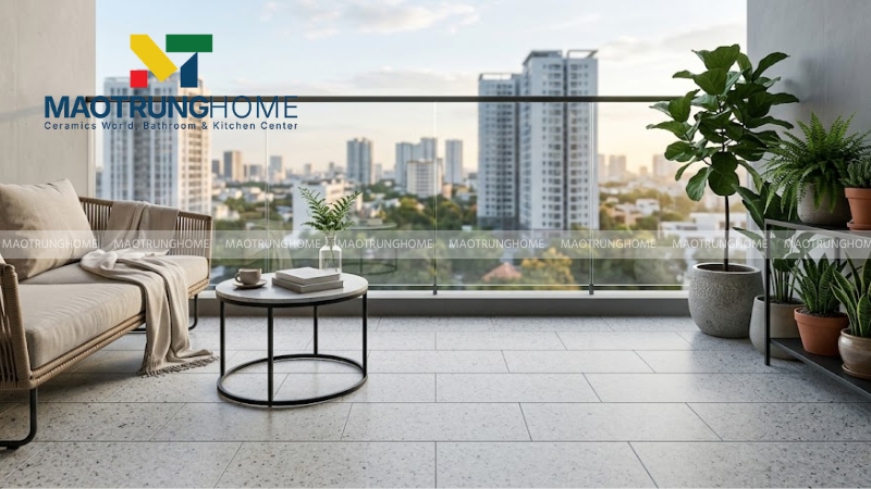 Cách chọn gạch terrazzo cho ban công, logia, sân sau có mái che