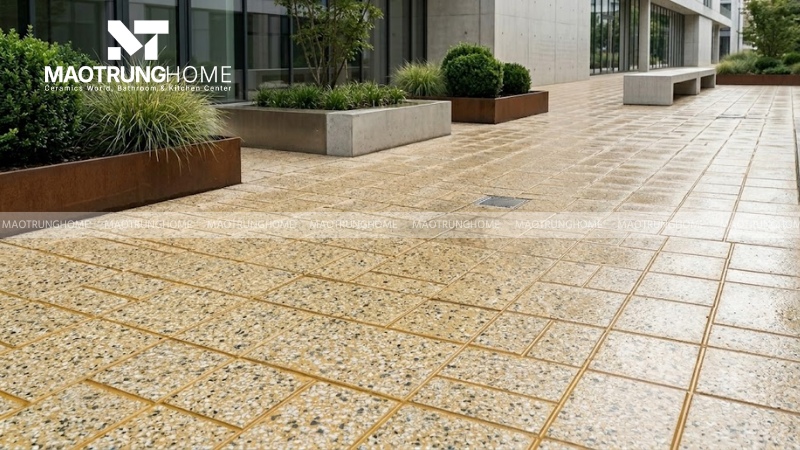 Mẫu gạch terrazzo 400x400 chữ thập, kẻ ô, 8 khía (Mẫu 6)