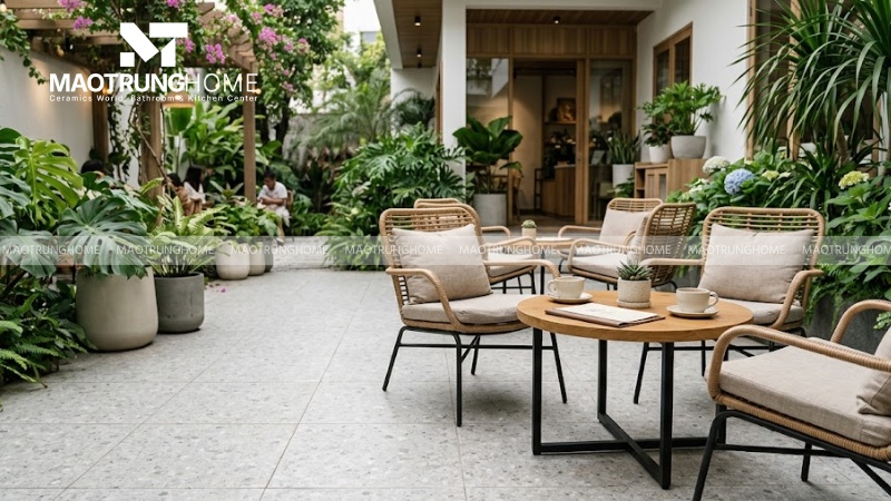 Chọn gạch terrazzo cho quán cà phê sân vườn, homestay, cảnh quan