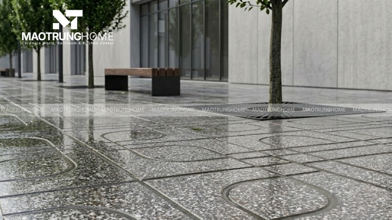 Mẫu gạch terrazzo 400x400 chữ thập, kẻ ô, 8 khía (Mẫu 1)