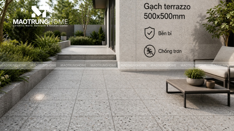 Gạch terrazzo 500x500 thường dùng nhiều cho ngoại thất
