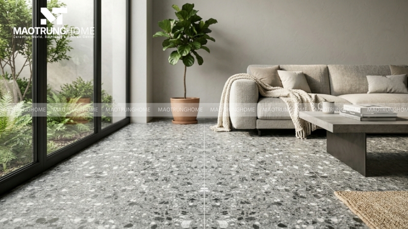 Mẫu terrazzo hạt lớn nổi bật cho khu vực tạo điểm nhấn