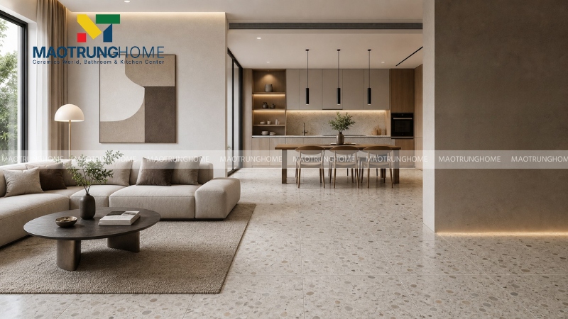 Chọn gạch terrazzo 600x600 cho phòng khách và phòng ăn