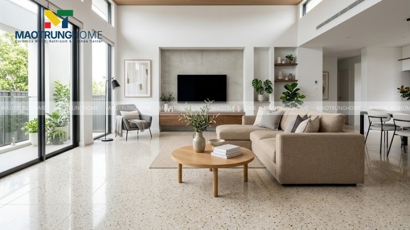 Mẫu terrazzo nền trắng hợp không gian cần cảm giác thoáng và sáng